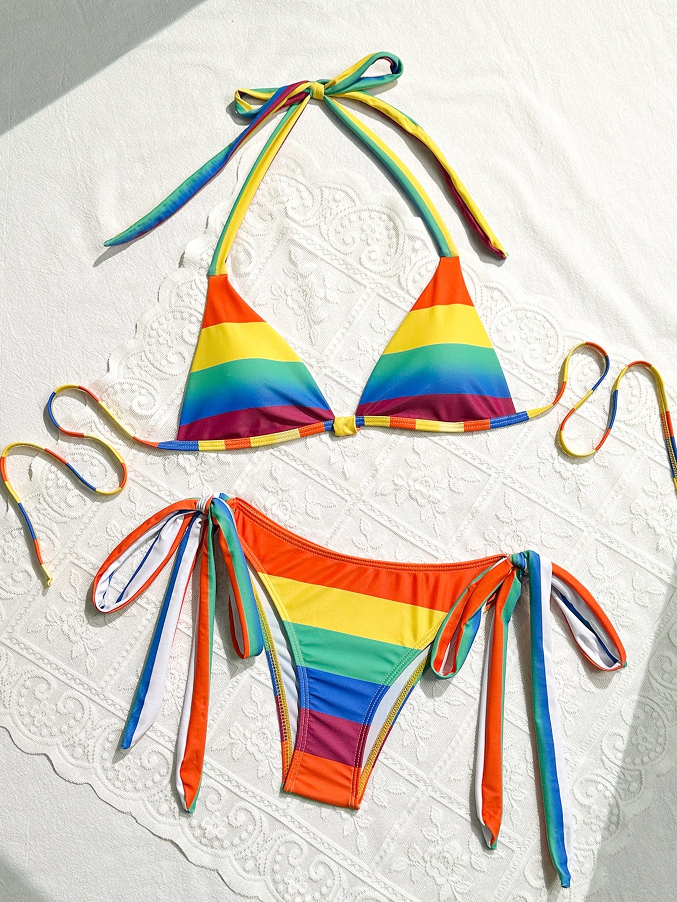 Rainbow Series Sexy Bikini Women Split Swimsuit Popular Lace Up Adjustable Swimsuit